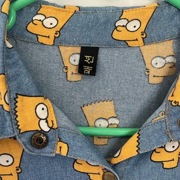 Bart Simpson Blue chambray button down shirt.  Size S/M - Picture 3 of 4
